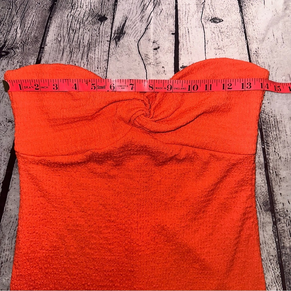 On the Wild Table Orange Strapless Midi Dress Twist Front Bodycon Resort Medium - Picture 11 of 13